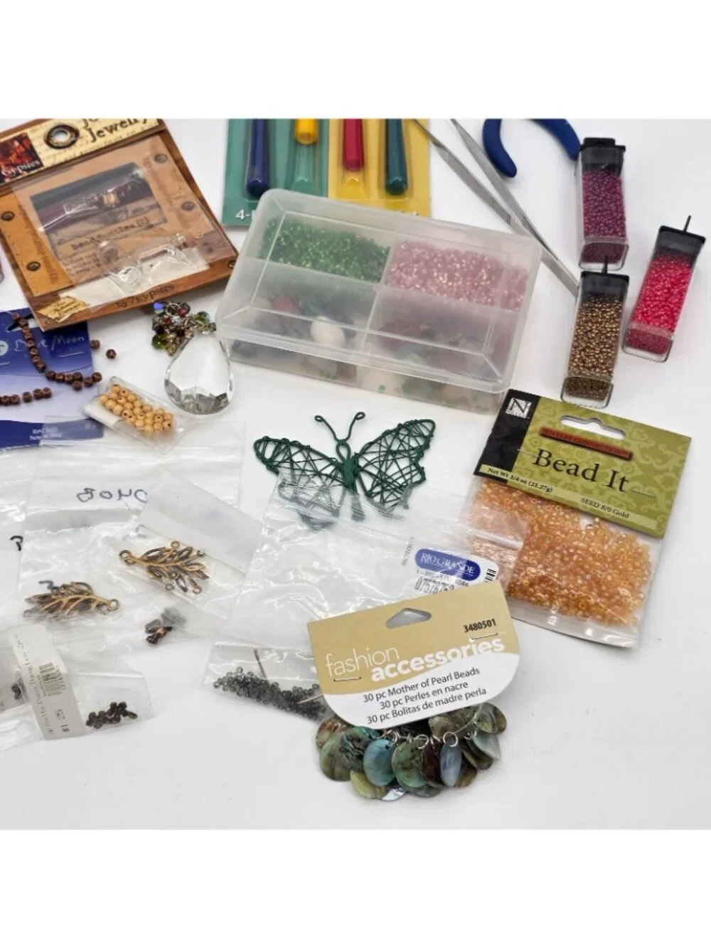 HUGE Jewelry Making Supply Lot Charms Necklaces Copper Beads Gems Tools most NEW